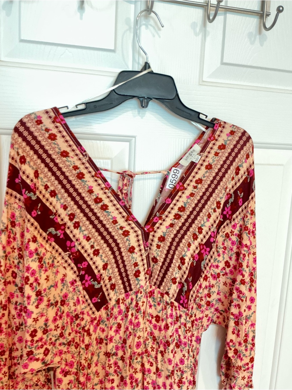 Umgee Floral Midi Dress in Pink and Burgundy